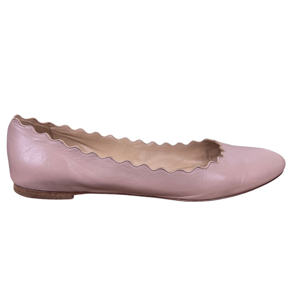 Chloe Lauren Nude Pink Scalloped Leather Ballet Flats Size 40 US 9.5